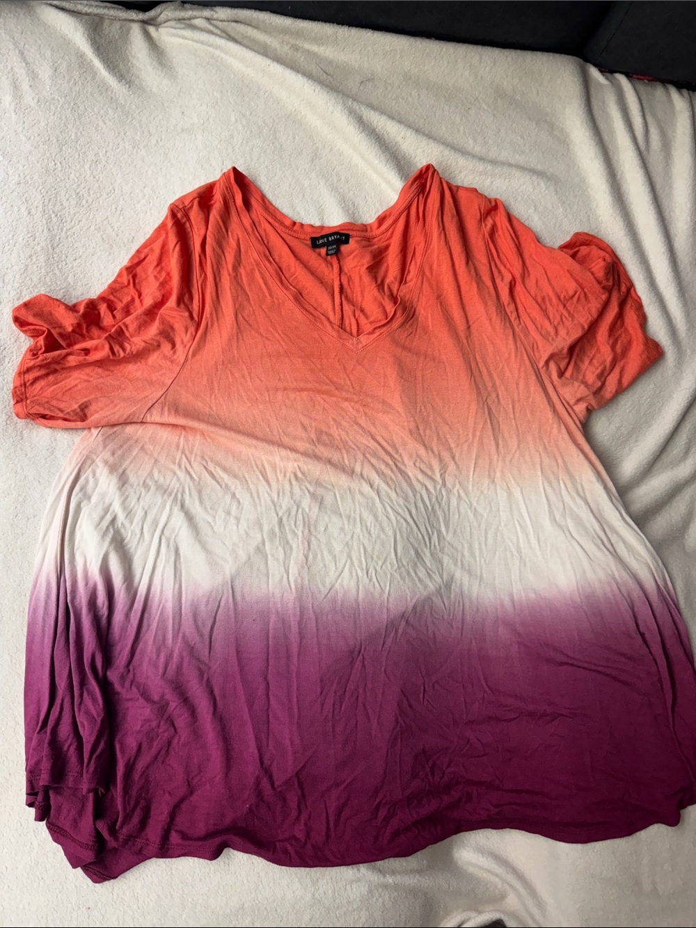 Lane Bryant Orange, White & Purple Ombre V-Neck Short Sleeve Tee